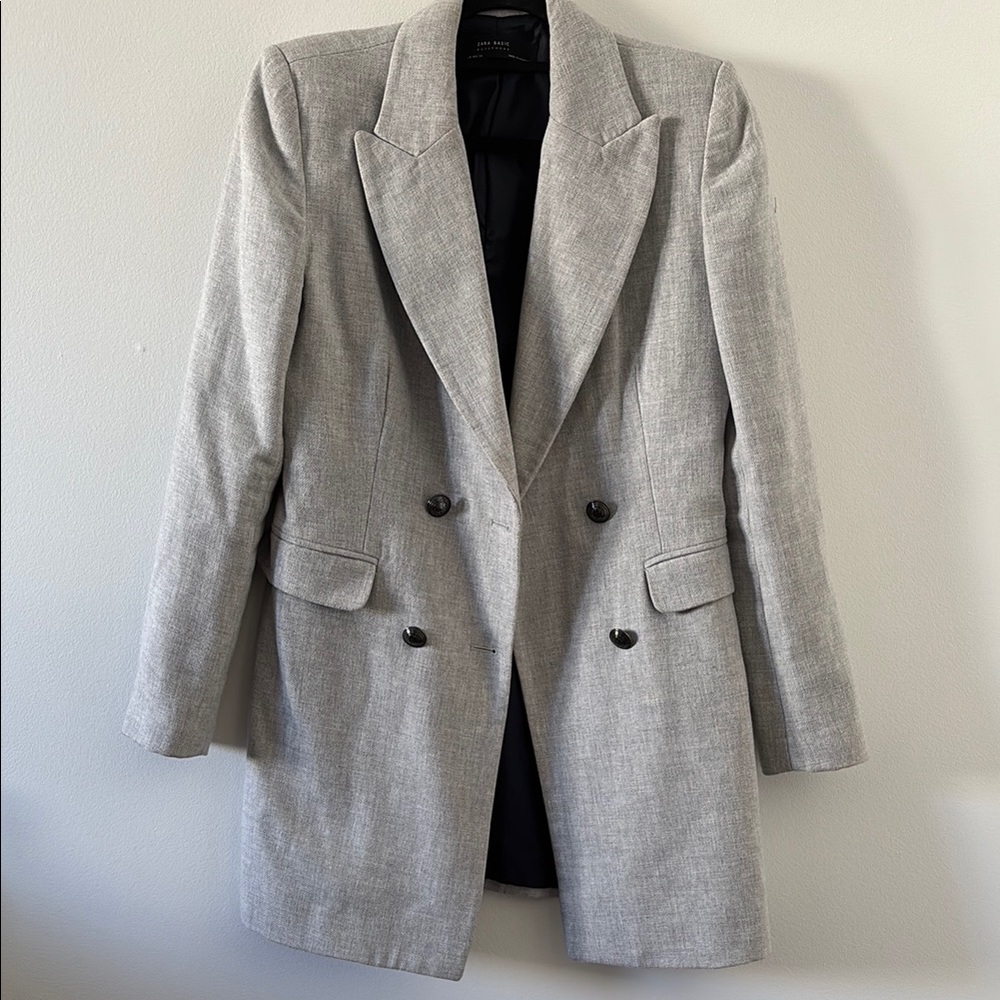 Zara Women's Gray Double-Breasted Blazer Jacket